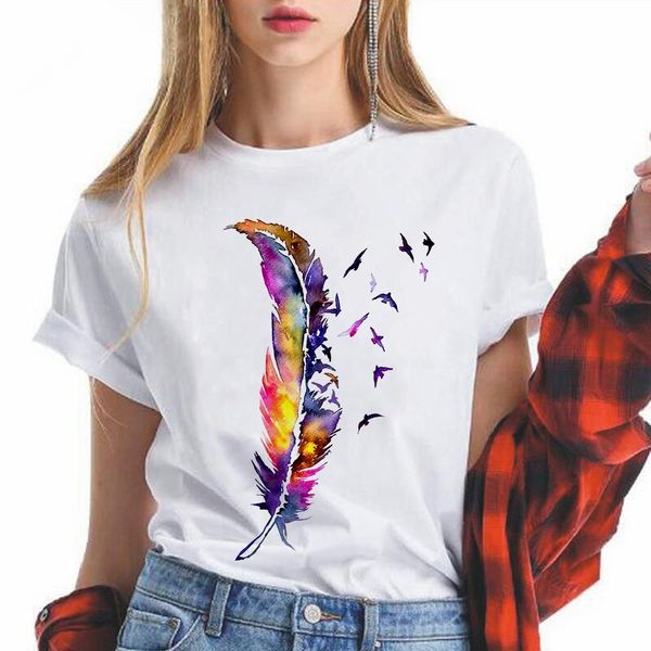 colorful feathers and birds print t shirts women spring summer new short sleeve round neck t-shirt cotton spandex tshirt women, White
colorful feathers and birds print t shirts women spring summer new short sleeve round neck t-shirt cotton spandex tshirt women, White