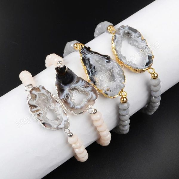 link, chain borosa 5pcs/lot gold silver color mix onyx crystal druzy slice & 6mm beads bracelets g1019, Black
link, chain borosa 5pcs/lot gold silver color mix onyx crystal druzy slice & 6mm beads bracelets g1019, Black
