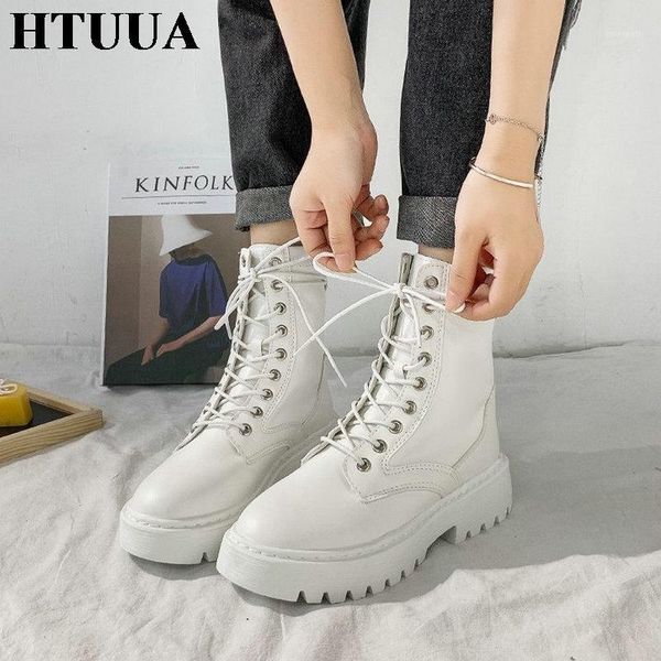 htuua autumn winter women's boots white pu leather platform boots women ankle round toe lace up shoes woman sx43891, Black
htuua autumn winter women's boots white pu leather platform boots women ankle round toe lace up shoes woman sx43891, Black