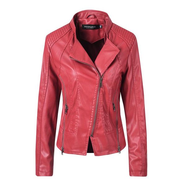 new style slim leather jacket ladies pu korean motorcycle turn-down collar personality leather jackets, Black