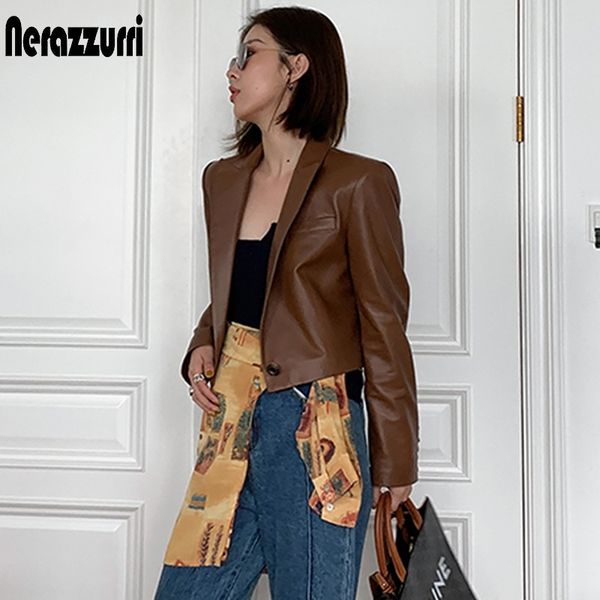 nerazzurri brown cropped leather jacket women long sleeve leather blazers women black leather plus size clothes for women 201030
nerazzurri brown cropped leather jacket women long sleeve leather blazers women black leather plus size clothes for women 201030