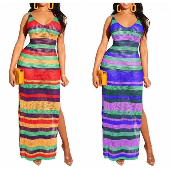 women's swimwear 2021 colorful stripped high split beach long dress women crochet see through bikini bathing suit cover up1, White;black
women's swimwear 2021 colorful stripped high split beach long dress women crochet see through bikini bathing suit cover up1, White;black