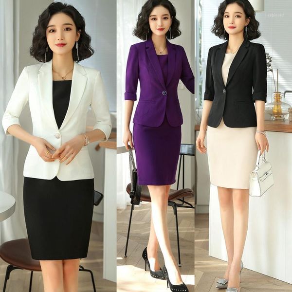 office ladies white blazer women business suits dress and jacket set half sleeve elegant styles1, White;black
office ladies white blazer women business suits dress and jacket set half sleeve elegant styles1, White;black