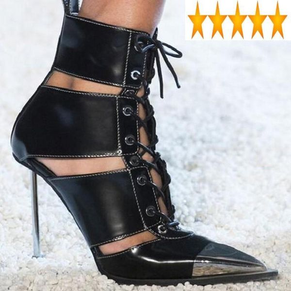 sandals women metal pointed runway toe stilettos super high heels shoes lace up rivets hollow out punk real leather, Black
sandals women metal pointed runway toe stilettos super high heels shoes lace up rivets hollow out punk real leather, Black