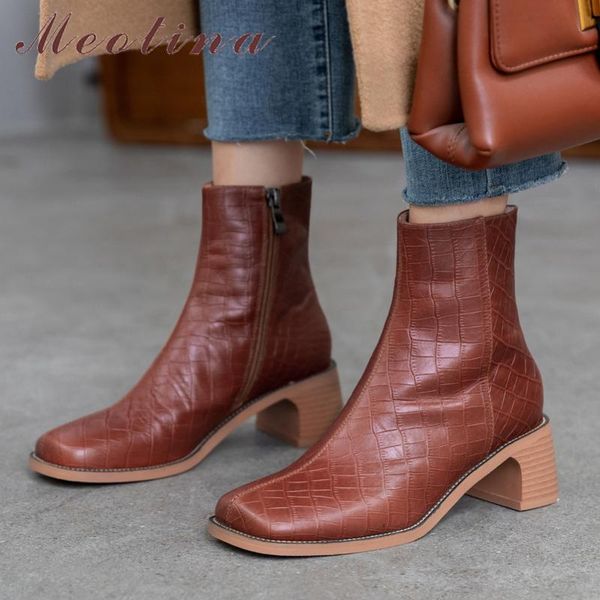 boots meotina autumn ankle women natural genuine leather thick high heels short zipper square toe shoes female size 33-41, Black
boots meotina autumn ankle women natural genuine leather thick high heels short zipper square toe shoes female size 33-41, Black