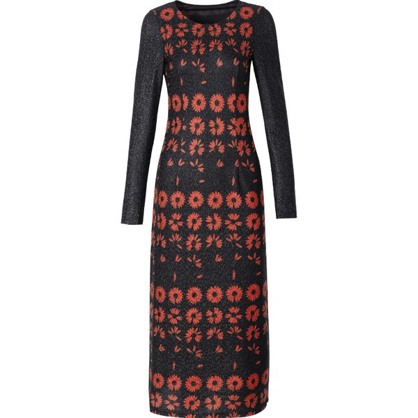 spring new long elastic floral sleeve knitted or women ebiu, Black;gray