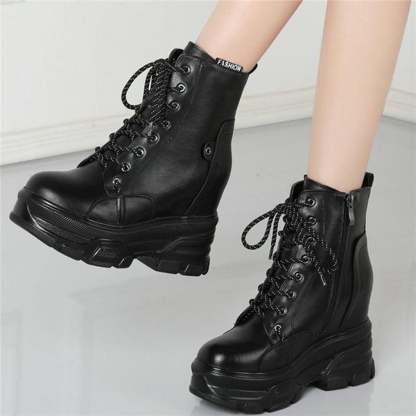 wedges creepers women lace up cow leather high heel ankle boots female high round toe platform fashion sneakers casual shoes, Black
wedges creepers women lace up cow leather high heel ankle boots female high round toe platform fashion sneakers casual shoes, Black