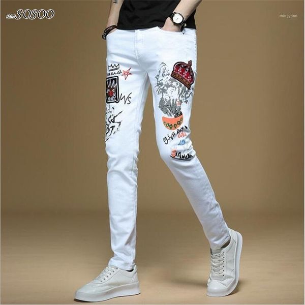 new men jeans hand-painted letter printing 100% cotton white denim skinny jeans men korean style fashion #13111, Blue
new men jeans hand-painted letter printing 100% cotton white denim skinny jeans men korean style fashion #13111, Blue