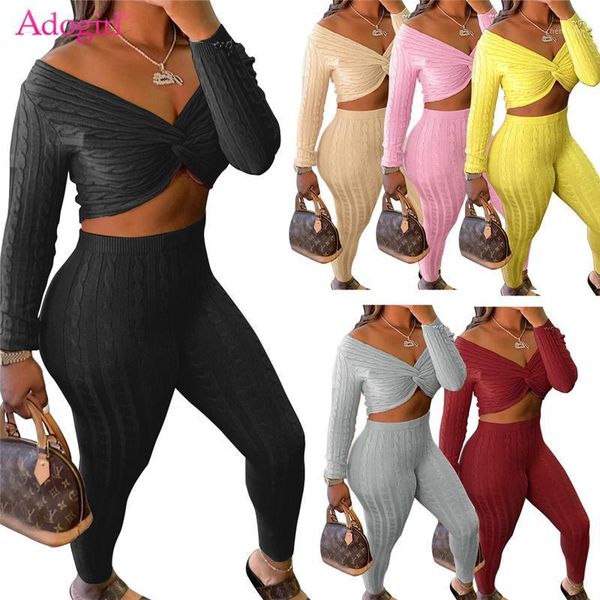 women's tracksuits adogirl 2021 women solid sweater two piece set v neck off shoulder long sleeve twist crop pencil pants fashion s, Gray
women's tracksuits adogirl 2021 women solid sweater two piece set v neck off shoulder long sleeve twist crop pencil pants fashion s, Gray