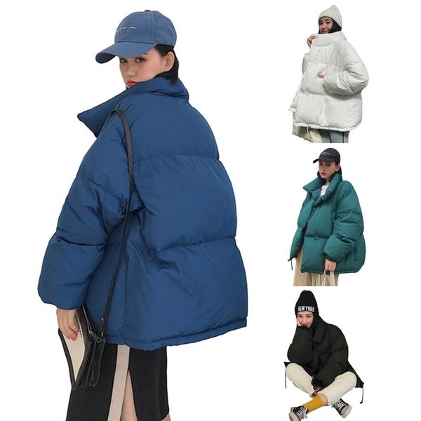women student winter warm padded jacket stand collar oversized loose down coat korean zipper button solid color parka outerwear, Black
women student winter warm padded jacket stand collar oversized loose down coat korean zipper button solid color parka outerwear, Black