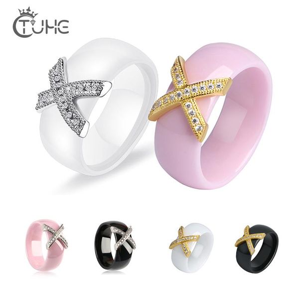 fashion jewelry women ceramic rings 8mm x cross with crystal for women elegant simple design wedding party accessories gifts, Golden;silver
fashion jewelry women ceramic rings 8mm x cross with crystal for women elegant simple design wedding party accessories gifts, Golden;silver