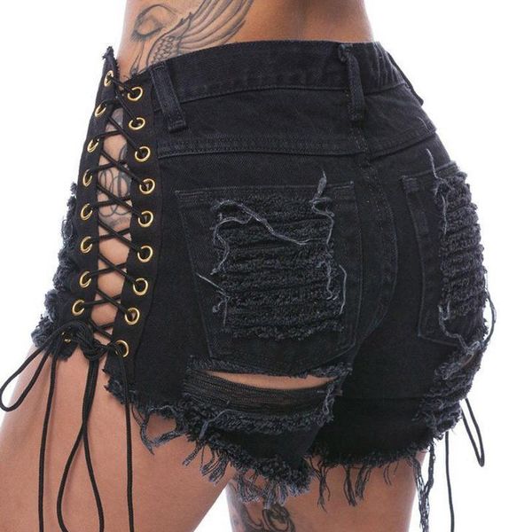denim shorts jeans women ripped hole solid black lace up casual pocket jeans shorts 2019 plus size summer shorts, White;black
denim shorts jeans women ripped hole solid black lace up casual pocket jeans shorts 2019 plus size summer shorts, White;black