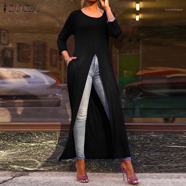 2019 new fashion high split women's blouse elegant long shirts zanzea plus size blusas femininas side pockets tunic chemise1, White
2019 new fashion high split women's blouse elegant long shirts zanzea plus size blusas femininas side pockets tunic chemise1, White