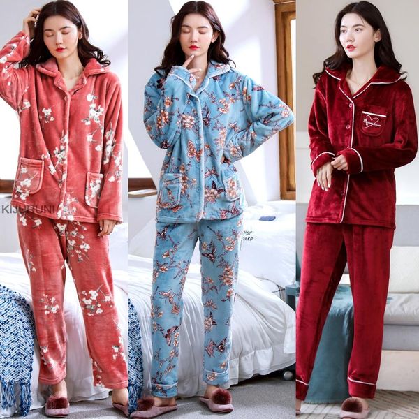 2 pieces winter women thicken warm soft pajamas female flannel pajamas set long sleeve sleepwear for girls ladies pyjamas, White
2 pieces winter women thicken warm soft pajamas female flannel pajamas set long sleeve sleepwear for girls ladies pyjamas, White