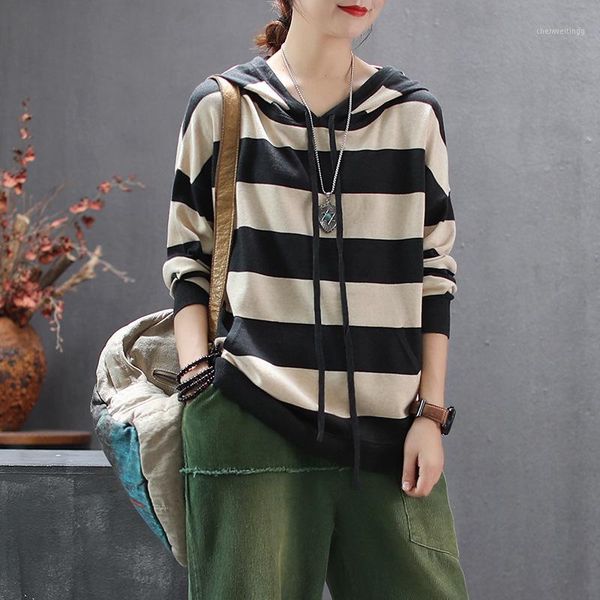 autumn sweater retro women large size knitting pullovers 2019 new hooded drawstring striped casual all-match sweater 1, White;black
autumn sweater retro women large size knitting pullovers 2019 new hooded drawstring striped casual all-match sweater 1, White;black