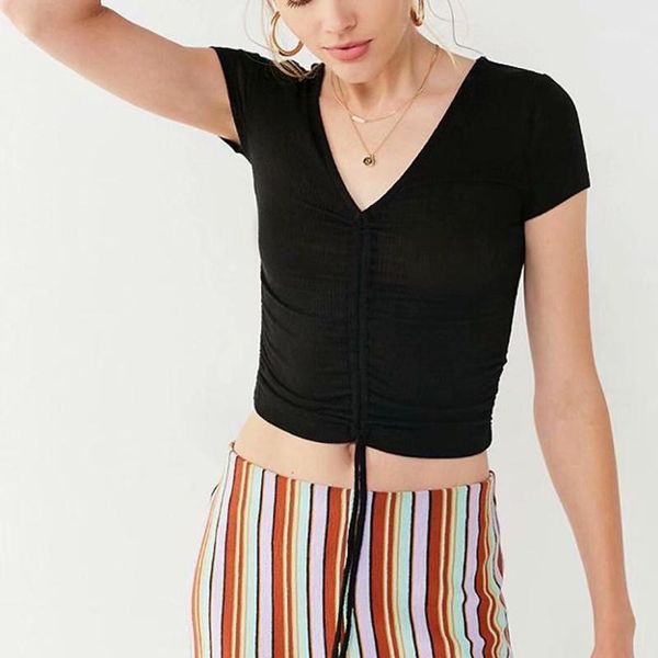knitting drawstring crop women t-shirt v neck short sleeve solid slim female shirts 2020 summer ladies clothes1, White
knitting drawstring crop women t-shirt v neck short sleeve solid slim female shirts 2020 summer ladies clothes1, White