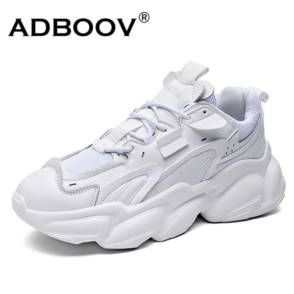 adboov fashion leather sneakers women men platform chunky shoes white black trainers footwear lj201017, Black;white