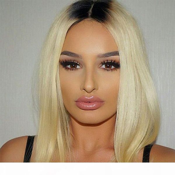 brazilian ombre honey blonde full lace human hair wigs with baby hair brazilian straight 1b 613# blonde glueless full lace wigs, Black;brown