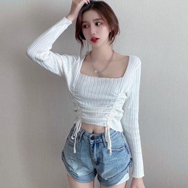 women's t-shirt fashion square collar drawstring folds long sleeve knitted autumn warm slim bottoming shirt pullover/, White
women's t-shirt fashion square collar drawstring folds long sleeve knitted autumn warm slim bottoming shirt pullover/, White