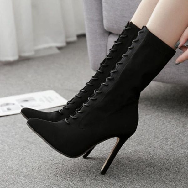 women lace up ankle boots 2020 women's pointed toe thin high heels female shoe ladies elegant pump woman footwear plus size, Black
women lace up ankle boots 2020 women's pointed toe thin high heels female shoe ladies elegant pump woman footwear plus size, Black