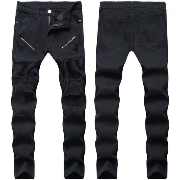 men's jeans style pleated motorcycle pants black stretch slim men's ripped zipper embellished men casual denim1, Blue
men's jeans style pleated motorcycle pants black stretch slim men's ripped zipper embellished men casual denim1, Blue
