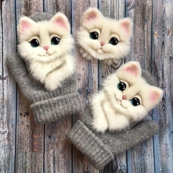 women men winter knit gloves cute 3d fluffy cartoon animal decor velvet thickened plush lining windproof thermal warm mittens, Blue;gray
women men winter knit gloves cute 3d fluffy cartoon animal decor velvet thickened plush lining windproof thermal warm mittens, Blue;gray