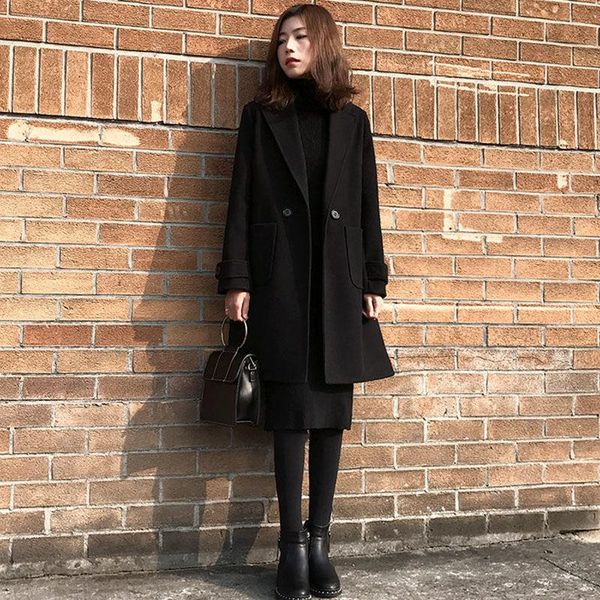2021 women autumn vintage wool blend coat female slim button long sleeve mid-long jacket lady casual solid oversize outwear f246, Black
2021 women autumn vintage wool blend coat female slim button long sleeve mid-long jacket lady casual solid oversize outwear f246, Black