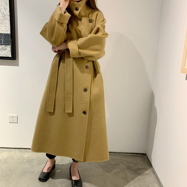 long belted windbreaker hand-made wool coat new style in 2020 three colors for option size, Black
long belted windbreaker hand-made wool coat new style in 2020 three colors for option size, Black