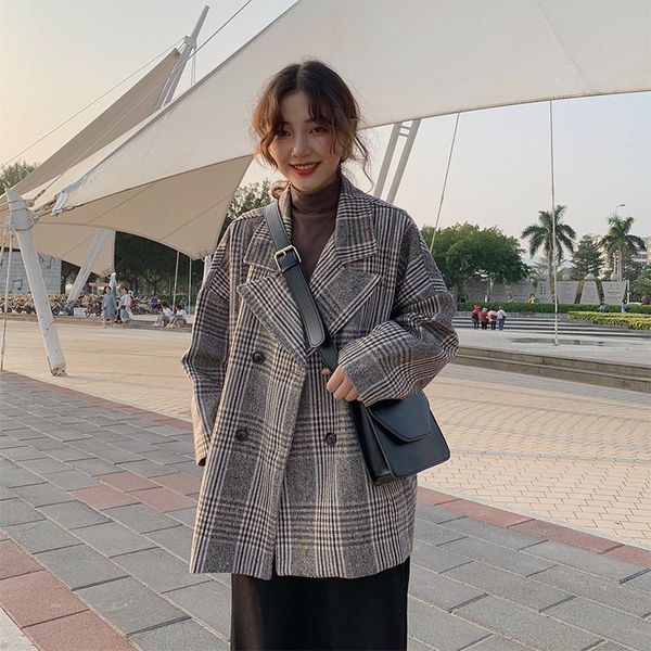 2020 autumn winter long blazer coats vintage large size spring women's woolen plaid suit collar jacket female outterwear xa427, White;black
2020 autumn winter long blazer coats vintage large size spring women's woolen plaid suit collar jacket female outterwear xa427, White;black
