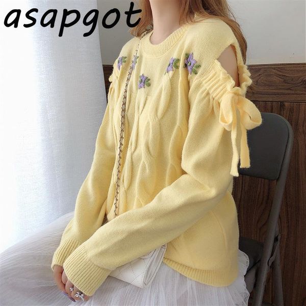 women's sweaters asapgot gentle korea chic fall clothes fashion off the shoulder o neck floral embroidery woman sweater knit pullovers, White;black
women's sweaters asapgot gentle korea chic fall clothes fashion off the shoulder o neck floral embroidery woman sweater knit pullovers, White;black