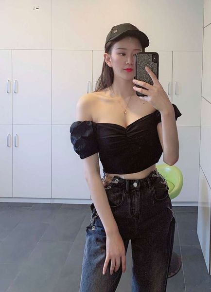 bubble short slim high sleeve with waisted navel exposed v-neck french short sleeve shirt j601, Black;brown
bubble short slim high sleeve with waisted navel exposed v-neck french short sleeve shirt j601, Black;brown