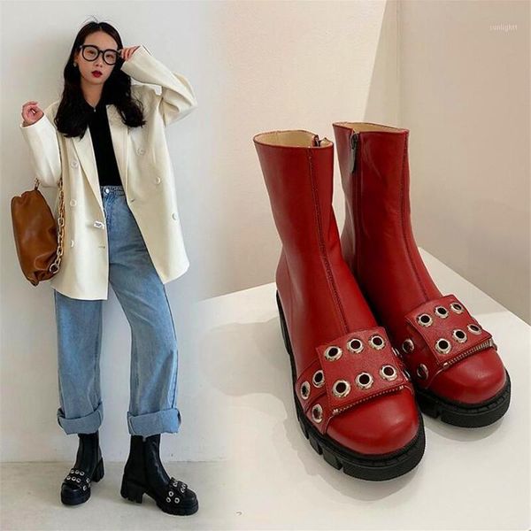 boots rivet round toe thick bottom increased ladies high heel black red retro autumn and winter casual b1
boots rivet round toe thick bottom increased ladies high heel black red retro autumn and winter casual b1