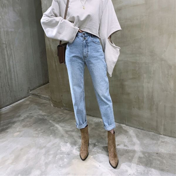 slim denim jeans women loose high waist spring summer streetwear pants vaqueros mujer w51, Black;white 
slim denim jeans women loose high waist spring summer streetwear pants vaqueros mujer w51, Black;white
