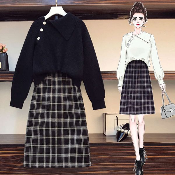 two piece plaid skirt set of new fashion large net red thin sweater in fall / winter 2020, Black;gray
two piece plaid skirt set of new fashion large net red thin sweater in fall / winter 2020, Black;gray