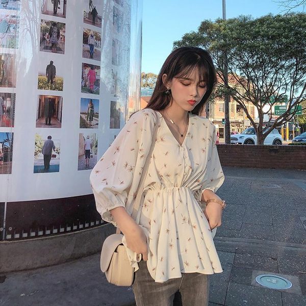 women's blouses & shirts mishow 2021 autumn women's chiffon floral blouse korean retro v-neck lantern sleeve printed elegant femal, White 
women's blouses & shirts mishow 2021 autumn women's chiffon floral blouse korean retro v-neck lantern sleeve printed elegant femal, White