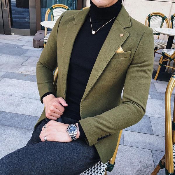 solid color blazer men's black khaki green blend blazer men's autumn and winter 2021 one button jacket shirt, White;black 
solid color blazer men's black khaki green blend blazer men's autumn and winter 2021 one button jacket shirt, White;black