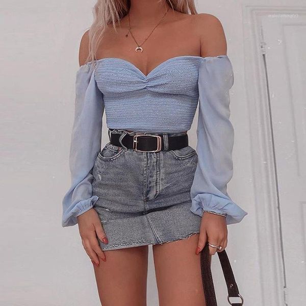 women's t-shirt 2021 summer women long sleeve strapless plain blue milk bustier ruched t-shirts crop 1, White
women's t-shirt 2021 summer women long sleeve strapless plain blue milk bustier ruched t-shirts crop 1, White