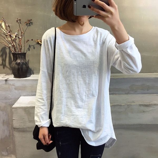 slubby cotton round neck white long sleeve t- for women autumn winter korean version t- shirt shirtloose medium length shirt with bottom lay
slubby cotton round neck white long sleeve t- for women autumn winter korean version t- shirt shirtloose medium length shirt with bottom lay