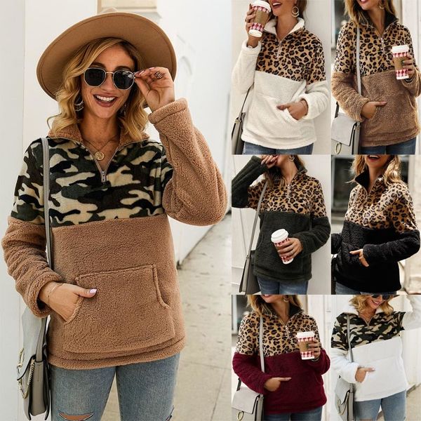 women leopard patchwork pullover winter long sleeve zipper sherpa sweatshirt fleece outwear with pockets hoodie coat plus size clothing, Black
women leopard patchwork pullover winter long sleeve zipper sherpa sweatshirt fleece outwear with pockets hoodie coat plus size clothing, Black