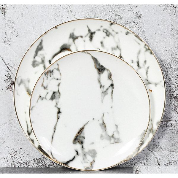 european marble ceramic round gold inlay bone china plate steak dessert porcelain plates dishes home kitchen dinnerware set 2pcs/4pcs hklax
european marble ceramic round gold inlay bone china plate steak dessert porcelain plates dishes home kitchen dinnerware set 2pcs/4pcs hklax