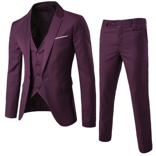 men solid color three piece dress slim business occupation wedding suit jackets pants vest, White;black
men solid color three piece dress slim business occupation wedding suit jackets pants vest, White;black