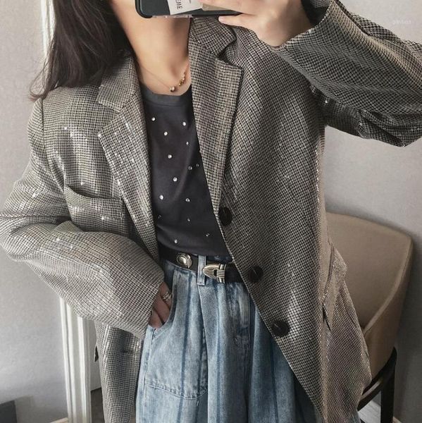plaid sequined women blazer jacket fashion lady single breasted long sleeve suit coats r12021, White;black
plaid sequined women blazer jacket fashion lady single breasted long sleeve suit coats r12021, White;black