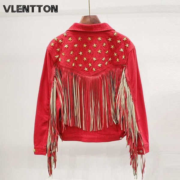 women's jackets 2021 spring autumn black red vintage rivet denim jacket women solid single breasted tassel jeans coat female casual out, Black;brown
women's jackets 2021 spring autumn black red vintage rivet denim jacket women solid single breasted tassel jeans coat female casual out, Black;brown