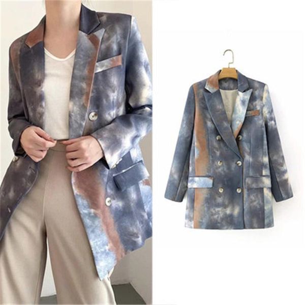 ladies tie-dye double breasted blazers fashion trend long sleeve lapel pocket mid-length outerwear designer female winter new casual coat, White;black 
ladies tie-dye double breasted blazers fashion trend long sleeve lapel pocket mid-length outerwear designer female winter new casual coat, White;black