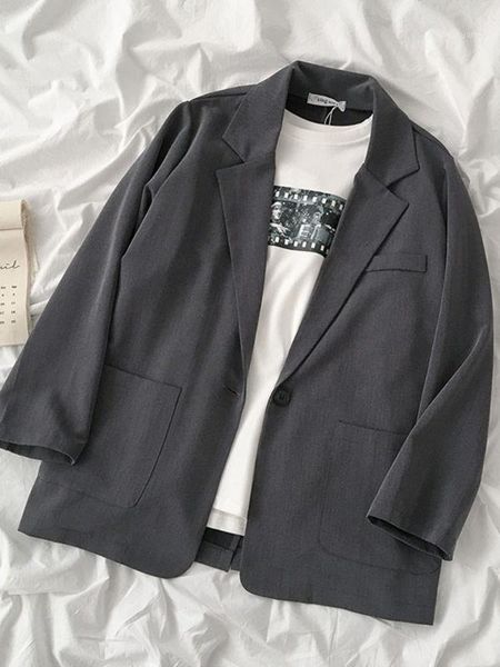 spring autumn chic loose blazers women temperament solid color notched single button thin blazer female korean harajuku 1, White;black
spring autumn chic loose blazers women temperament solid color notched single button thin blazer female korean harajuku 1, White;black