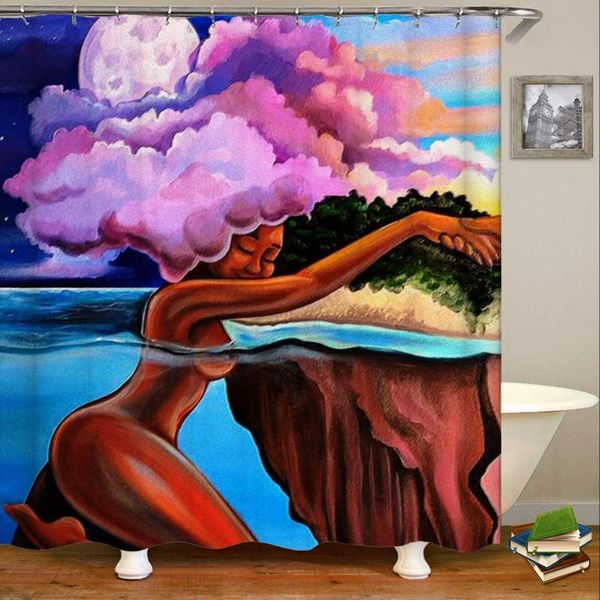 african american women with crowd hair bath curtain