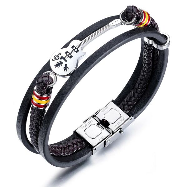 link, chain ly men guitar bracelet leather braided rope multi layer bangle punk jewelry gifts do99, Black
link, chain ly men guitar bracelet leather braided rope multi layer bangle punk jewelry gifts do99, Black