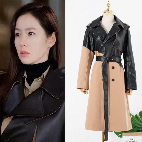 sun yizhen's same suit collar and color matching windbreaker for the forced landing in early spring1, Tan;black 
sun yizhen's same suit collar and color matching windbreaker for the forced landing in early spring1, Tan;black