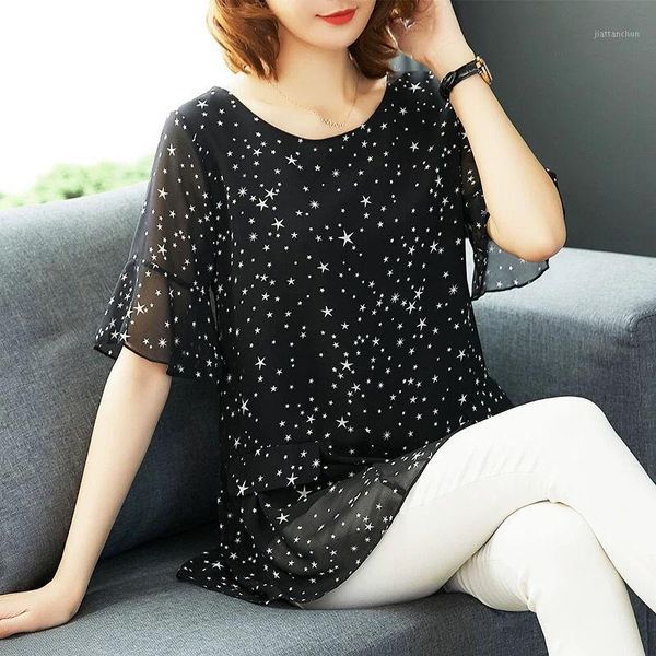 women spring summer style chiffon blouses shirts lady casual short flare sleeve star printed chiffon blusas zz05591, White
women spring summer style chiffon blouses shirts lady casual short flare sleeve star printed chiffon blusas zz05591, White
