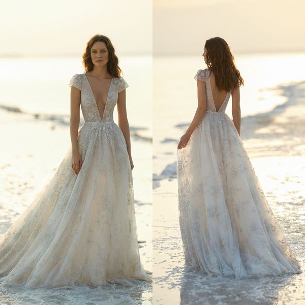 eisen stein a-line wedding dresses deep v neck lace beads bridal gowns capped sleeve backless sweep train wedding dress robes de mariée, White
eisen stein a-line wedding dresses deep v neck lace beads bridal gowns capped sleeve backless sweep train wedding dress robes de mariée, White